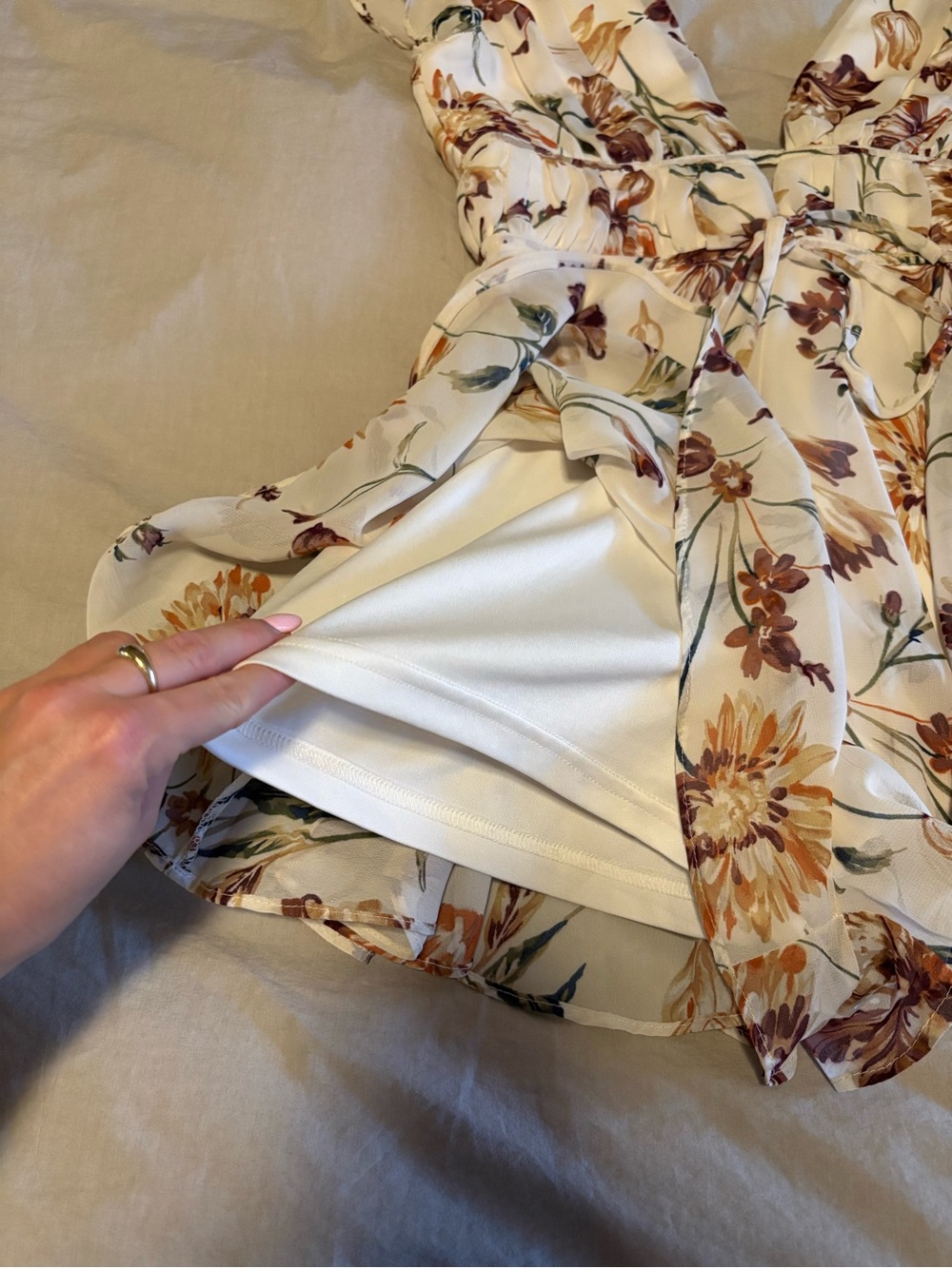 Lulu's Cream Floral Ruffle V-Neck Romper - Picture 5 of 16